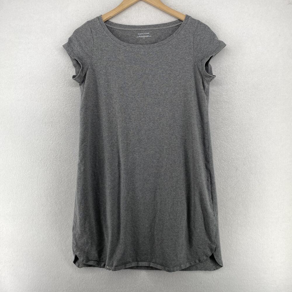 EILEEN FISHER Dress S Stretch Organic Cotton Tunic Melange Cap Sleeve Gray USA